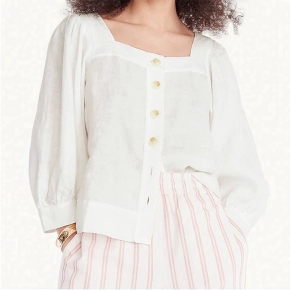 J. Crew Tops - NWT J. Crew Squareneck button-front linen top in White